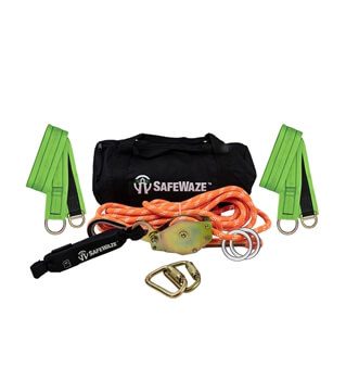 SafeWaze 019-8006 2 Person 80' Rope Horizontal Lifeline Kit with Heavy Duty Cross Arm Straps