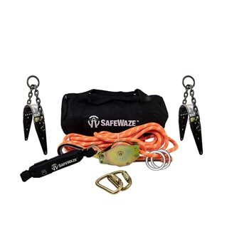 SafeWaze 019-8008 2 Person 30' Rope Horizontal Lifeline Kit with Heavy Duty Cross Arm Straps