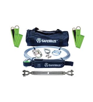 SafeWaze 019-8024 2 Person 30' Cable Horizontal Lifeline Kit with Cross Arm Straps and Energy Absorber