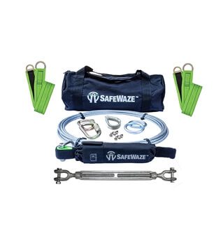 SafeWaze 019-8026 2 Person 80' Cable Horizontal Lifeline Kit with Cross Arm Straps and Energy Absorber