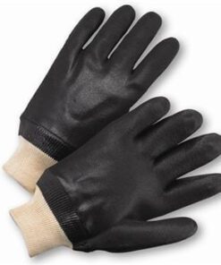 West Chester 1007RF Black PVC Coated, Sandpaper Grip, Knit Wrist, Interlock Lining Gloves - Large - Box/12 Pairs