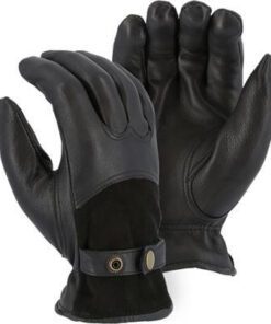 Majestic 1546T Black Deerskin Winter Drivers Gloves, 40 Gram Thinsulate Insulated, Reversed Back, Grain Palm, Keystone Thumb & Adjustable Leather Strap Box/12 Pairs