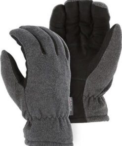 Majestic 1663 Winter Deer Drivers Gloves, Soft Deerskin Split Black Palm, Gray Fleece Back Gloves w/ HEATLOK Insulation Box/12 Pairs