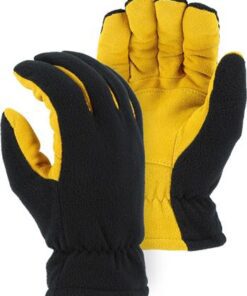 Majestic 1664 Winter Deer Drivers Gloves, Soft Deerskin Split Gold Palm, Black Fleece Back Gloves w/ HEATLOK Insulation Box/12 pairs