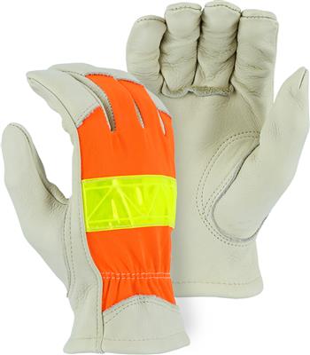 Majestic 1950 Top Grain Cowhide Leather High Visibility Drivers Gloves, ANSI 107, Box/12 Pairs