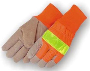 Majestic 1961 High Vis Split Pig Winter Lined Glove Reflective 3M Tape with Knit Wrist Box/12 Pair