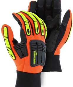 Majestic 21242HO Knucklehead X10 Mechanics Glove, Armor Skin, Neoprene Padding, PVC Patches, Hi Vis Orange, "King of the Oil & Gas Industry", Box/Dozen Pairs - Box/12 Pairs