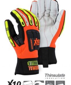 Majestic 21267HO Hi Vis Knucklehead Driller X10 Gloves, 100G Thinsulate Winter Lined, Waterproof, Cotton Palm & Impact Protection