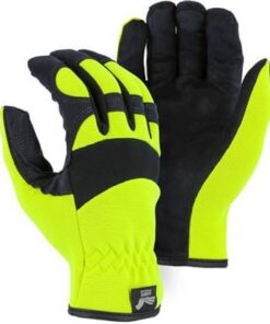 Majestic 2136HY Armor Skin Glove, Unlined, Hi Vis Yellow, Elastic Wrist, Synthetic "Tougher than Leather" Mechanics Gloves - Box/12 Pairs