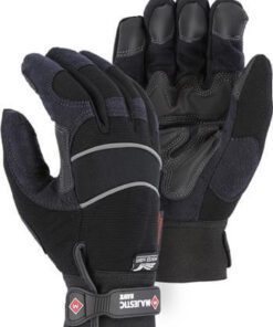 Majestic 2145BKH Winter Hawk Mechanics Glove, Armor Skin, 100% Waterproof, Heatlok Lined w/ M-Patch Palm/Finger, Neoprene Knuckle, Velcro, Black with Reflective Stripe - Box/12 Pairs