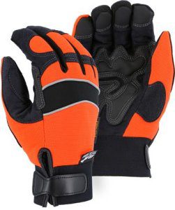 Majestic 2145HOH Winter Hawk Mechanics Glove, Armor Skin, 100% Waterproof, Heatlok Lined w/ M-Patch Palm/Finger, Neoprene Knuckle, Velcro, Hi Vis Orange - Box/12 Pairs