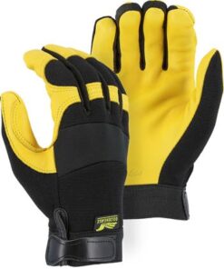Majestic 2150 A-Grade Gold Deerskin Palm, Black Stretch Knit Back Neoprene Knuckle Mechanics Gloves - Box/12 Pairs
