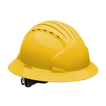 JSP Evolution Deluxe 6161 Full Brim Hard Hat, Wheel Ratchet, 6-Point Polyester Textile, Non-Vented, ANSI Z89.1 Class E , Yellow # 280-EV6161-20