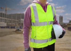PIP 302-0312 ANSI Type R Class 2 Woman's Contoured Safety Vest, Solid Front, Mesh Back, Adjustable Waist, Hi Vis Yellow