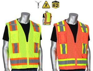 PIP 302-0500M ANSI Type R Class 2 Two-Tone 11-Pocket Mesh Surveyors Vest, Hi Vis Lime Yellow or Hi Vis Orange