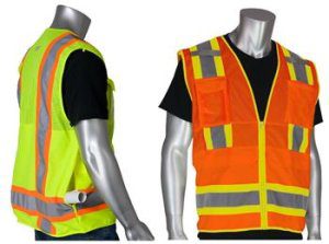 PIP 302-0700 Surveyors Safety Vest Class 2 Type R Two Tone 10 Pocket Hi Vis Lime or Orange