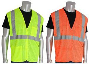 PIP 302-0702 ANSI Type R Class 2 Hi Vis Green or Orange Two Pocket Value Mesh Safety Vest Velcro Closure