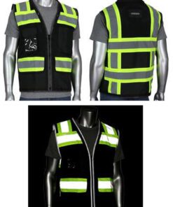 PIP 302-0800D-BK ANSI Type O Class 1 Black Two-Tone Eleven Pocket Tech-Ready Mesh Surveyors Vest, D-Ring Access