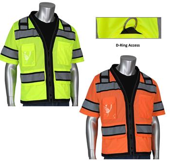 PIP 303-0800D ANSI Type R Class 3 Black Two-Tone Eleven Pocket Tech-Ready Mesh Surveyors Vest with "D" Ring Access, Hi Vis Yellow or Hi Vis Orange