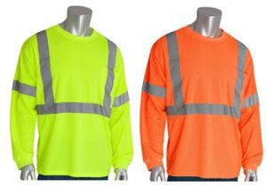 PIP 313-1300 ANSI Type R Class 3 Premium Mesh Long Sleeve T-Shirt, Hi Vis Lime Yellow or Hi Vis Orange