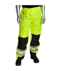 PIP 318-1771 Hi Vis ANSI/ISEA 107 Class E Ripstock Reinforced Overpant, Waterproof, Ripstop Polyester, Hi Vis Lime Yellow & Black