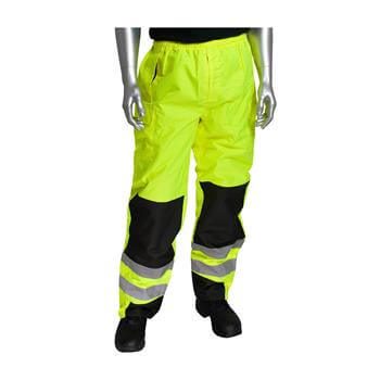 PIP 318-1771 Hi Vis ANSI/ISEA 107 Class E Ripstock Reinforced Overpant, Waterproof, Ripstop Polyester, Hi Vis Lime Yellow & Black