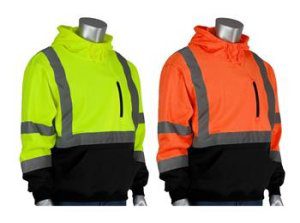 PIP 323-1350B ANSI Class 3 Hi Vis Pullover Hoodie Sweatshirt, Water Resistant, Hi Vis Lime Yellow or Hi Vis Orange