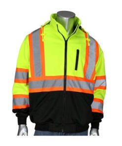 PIP 323-1475X ANSI Type R Class 3 and CAN/CSA Z96 Two-Tone X-Back Full Zip Grid Fleece Sweatshirt, Black Bottom, Hi Vis Orange or Yellow