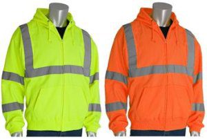 PIP 323-HSSE Hi Vis Class 3 Hooded Full Zip Sweatshirt Hi Vis Lime Yellow or Hi Vis Orange