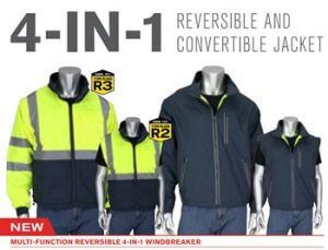 PIP 333-1500-R ANSI Type R Class 3 4-in-1 Reversible Hi Vis Yellow Gray Bottom Multi-Seasonal Windbreaker Detachable Sleeves