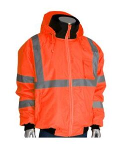 PIP 333-1762-OR ANSI Class 3 Bomber Jacket, Waterproof. Zip-Out Fleece Liner, Hi Vis Orange
