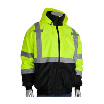 PIP 333-1766-LY ANSI Class 3 Bomber Jacket with Black Bottom, Waterproof, Zip-Out Fleece Liner, Hi Vis Yellow