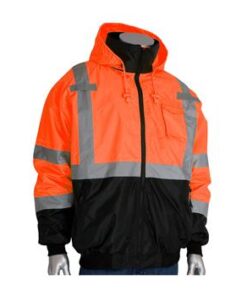 PIP 333-1766-OR ANSI Class 3 Bomber Jacket with Black Bottom, Waterproof, Zip-Out Fleece Liner, Hi Vis Orange