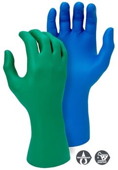 Majestic Glove 3352AB Super Grip Industrial Grade Disposable Nitrile Gloves, Powder Free, 8 Mil, Case/ 10 Boxes- 240 Gloves