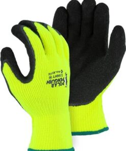 Majestic 3396HY Polar Penguin Winter/Freezer Gloves, Lined Heavyweight Napped Terry Knit, Latex Coated Palm, Cut Level A2, Hi Vis Yellow/Black, Box/12 Prs