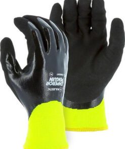 Majestic 3398DNY Emperror Penguin Waterproof Winter/Freezer Gloves, Full Closed Cell Nitrile Dip with Sandy Palm, 15 Gauge Outer Shell, 10 Gauge Acrylic Liner, Hi Vis Yellow/Black, Box/12 Prs