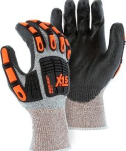 Majestic 34-5337 Knucklehead X-15 Cut Resistant Dyneema Gloves, Polyurethane Palm Dipped, Impact Resistant, ANSI Cut Level A2, Box/12 Pairs