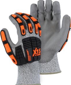 Majestic 35-5305 Knucklehead X-15 Cut Resistant Gloves, HPPE Shell, PU Coated Palm, Impact Resistant, ANSI Cut Level A2, Box/12 Pairs