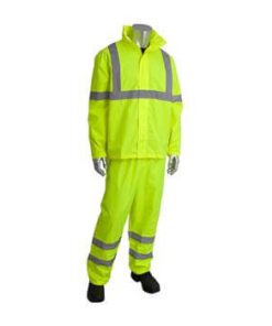PIP Falcon Viz 353-1000LY ANSI Type R Class 3 Two-Piece Value Rain Suit Set, Waterproof PU Coated, Hi Vis Yellow