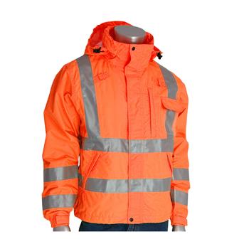PIP 353-2000-OR Falcon VisPLUS ANSI Type R Class 3 Hi Vis Orange Waterproof Breathable Rain Jacket / Windbreaker