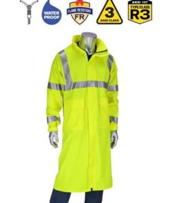 PIP 355-2505AR Falcon VisAR AR/FR Class 3 Arc Rated 48" Raincoat, NFPA 70E, Waterproof, Hi Vis Lime Yellow