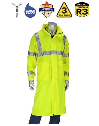 PIP 355-2505AR Falcon VisAR AR/FR Class 3 Arc Rated 48" Raincoat, NFPA 70E, Waterproof, Hi Vis Lime Yellow