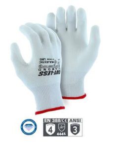 Majestic 37-343N Dyneema Cut-Less Diamond Cut Resistant Gloves, 13 Gauge Knit, White Polyurethane Palm Coated, ANSI Cut Level 3, Box/12 Pairs