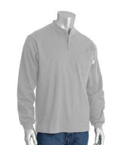 PIP 385-FRHN Fire Resistant Long Sleeve Henley FR / AR Shirt, 6.5 oz 100% Cotton Interlock Knit, 11.8 Cal, 70E, HRC2, 2112, 1 Chest Pocket