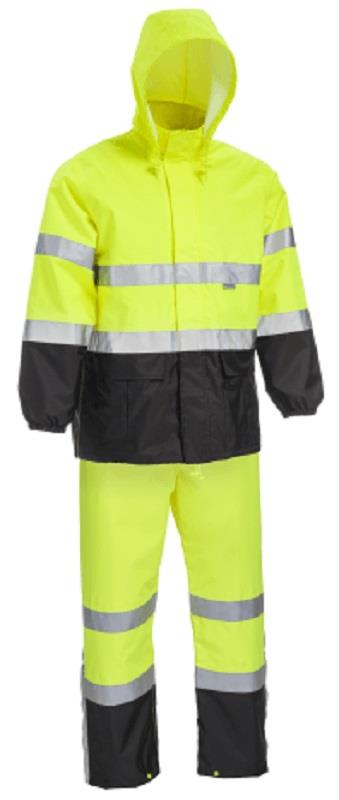 West Chester 4530 Class 3 Color Blocking Rain Suit, Hi Vis Lime, Black Bottom, 3 Pc Set, Poly Oxford with PU Backing