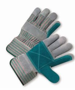 West Chester 500DP Cowhide Shoulder Leather, Green/Pink Double Palm & Index Finger, 2 1/2" Rubberized Safety Cuff Gloves - Box/12 Pairs