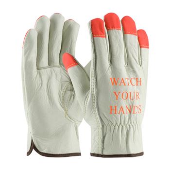 PIP 68-165HV Superior Grade Top Grain Cowhide Leather Driver's Glove with Hi-Vis Fingertips - Keystone Thumb - Box/12 Pairs