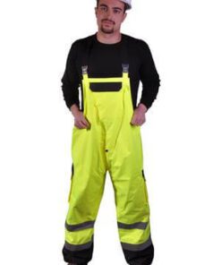 GSS Safety 6805 Class E Premium Waterproof Bib with 2 Side Pockets and 1 Cargo Pocket  - Lime