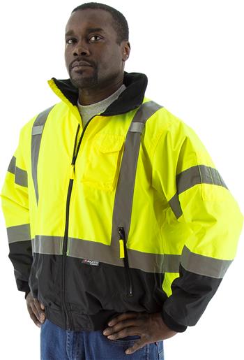 Majestic 75-1311 Hi Vis Yellow Class 3 Waterproof Bomber Jacket with Removable Fleece Liner & Black Bottom