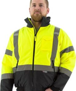 Majestic 75-1313 Hi Vis Yellow Class 3 Waterproof Bomber Jacket with Fixed Quilted Liner & Black Bottom